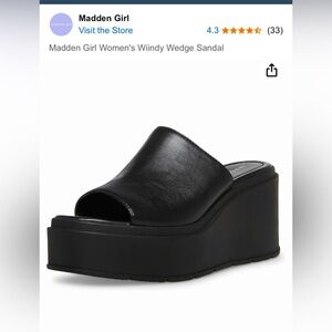 NEW Madden Girl Windy Black Paris Platform Wedge Slip-on Peep Toe Sandal Sz 11m